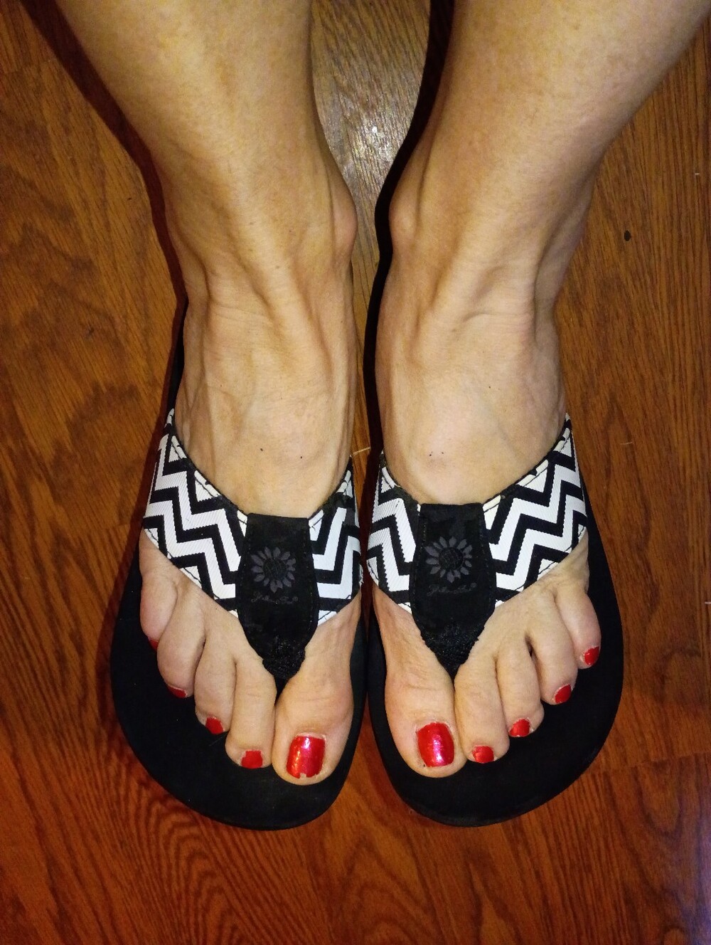 Yellow Box Black & White Chevron Thong Sandals
